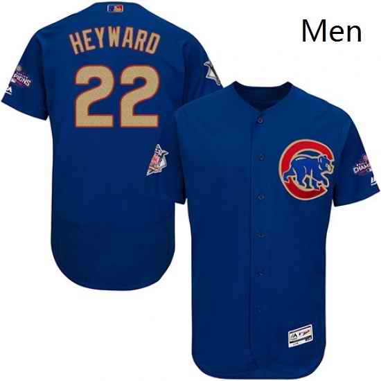 Mens Majestic Chicago Cubs 22 Jason Heyward Authentic Royal Blue 2017 Gold Champion Flex Base MLB Jersey